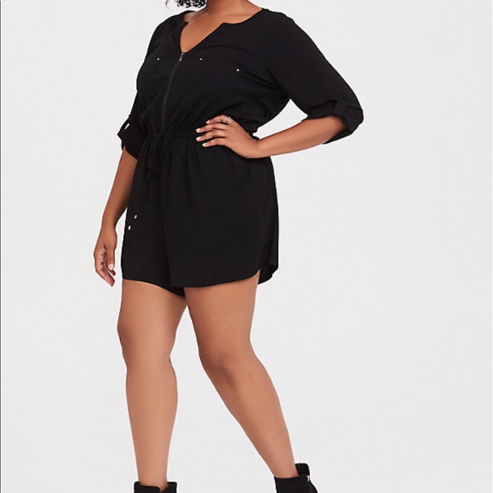 Torrid Black Drawstring Challis Romper w POCKETS!